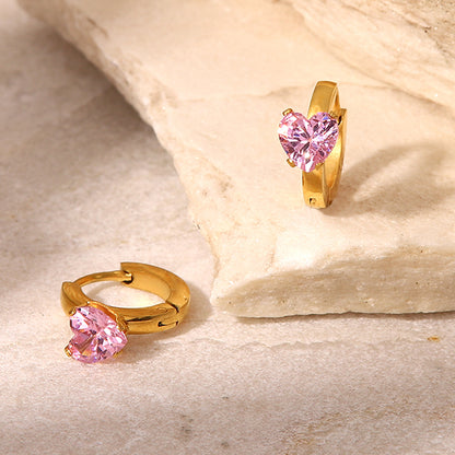 Pink/Green Zirconia Hoop Earrings