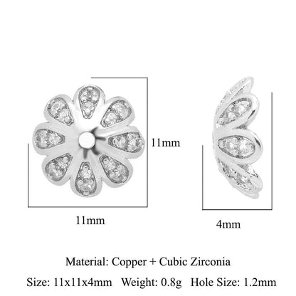 5 pcs/pack, snowflake lotus copper zircon bracelet beads.