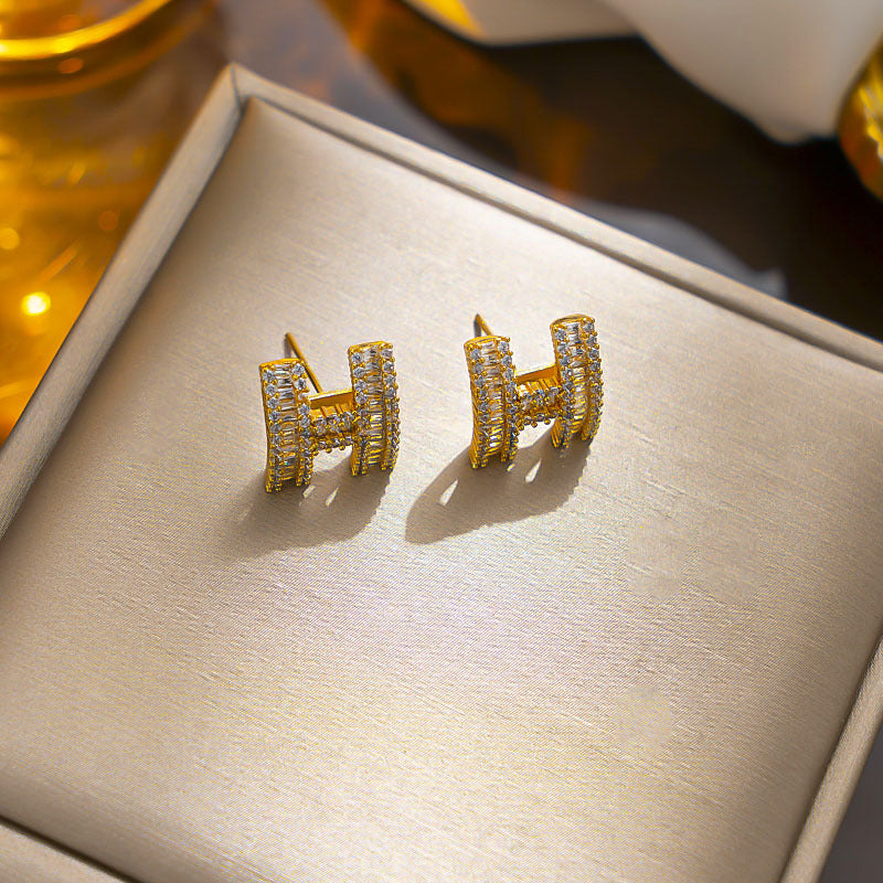 Brincos com letra H, moda elegante, joias de orelha de luxo minimalistas para mulheres 