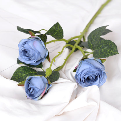 Ramo de rosas de 3 cabezas de simulación de borde quemado retro europeo 
