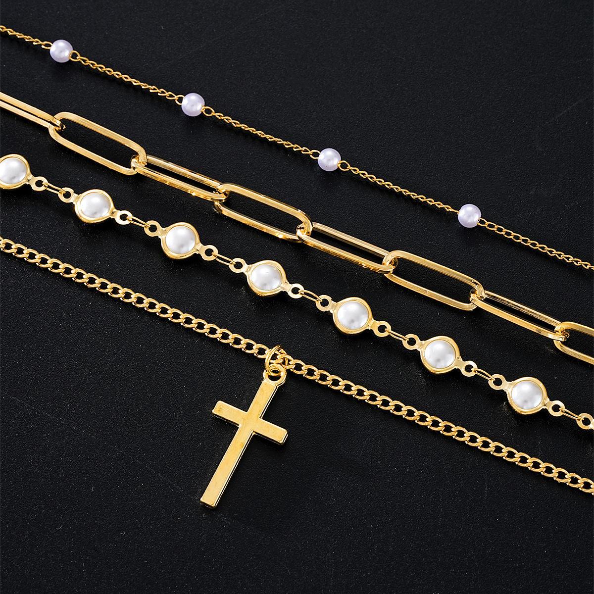 Cross Pendant Pearl Chain Necklace