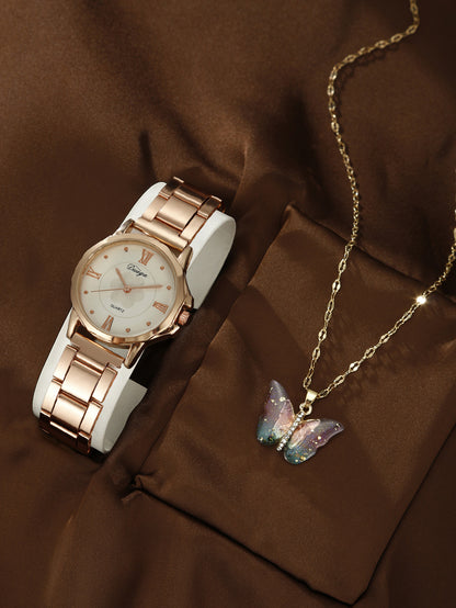Steel belt quartz watch jewelry set