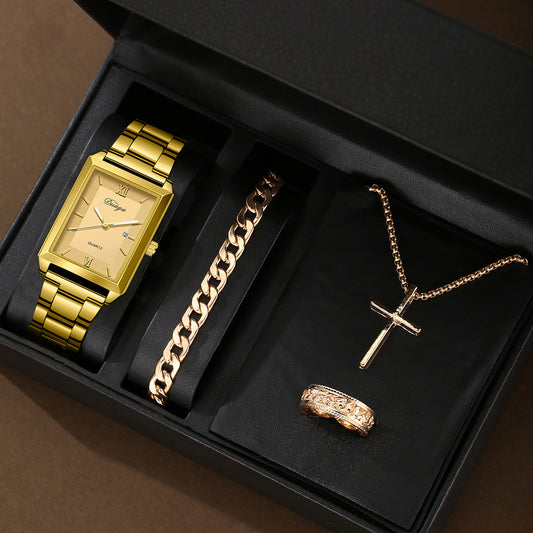 Square Quartz Watch Cross Jewelry Set