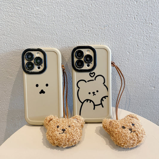 Funda tipo puff para iPhone 15 Pro 12 con diseño de oso adorable y a prueba de golpes 