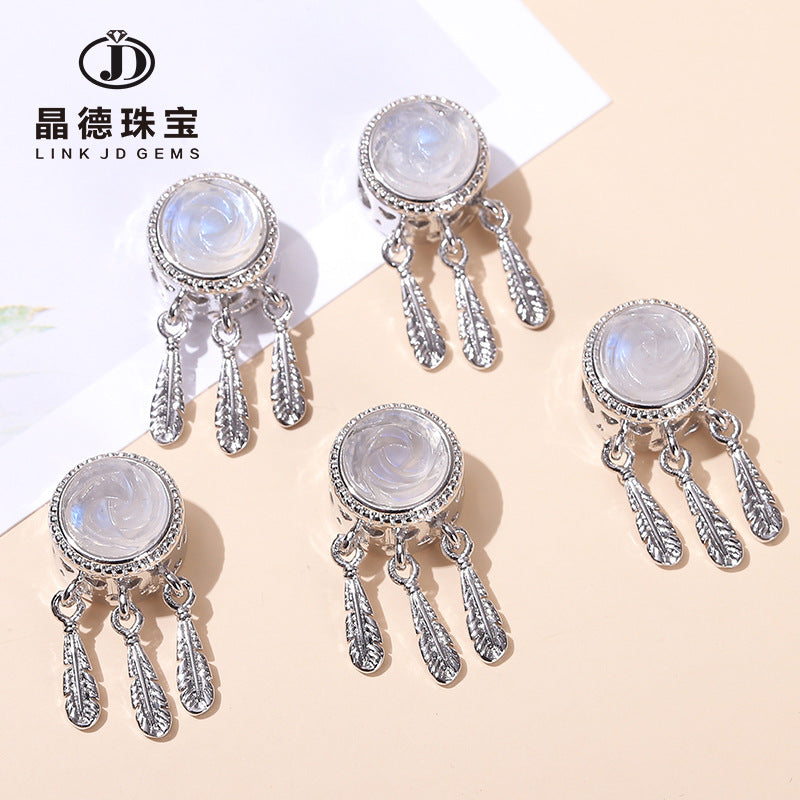Blue moonstone dream catcher net imitation silver alloy pendant