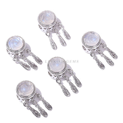 Blue moonstone dream catcher net imitation silver alloy pendant