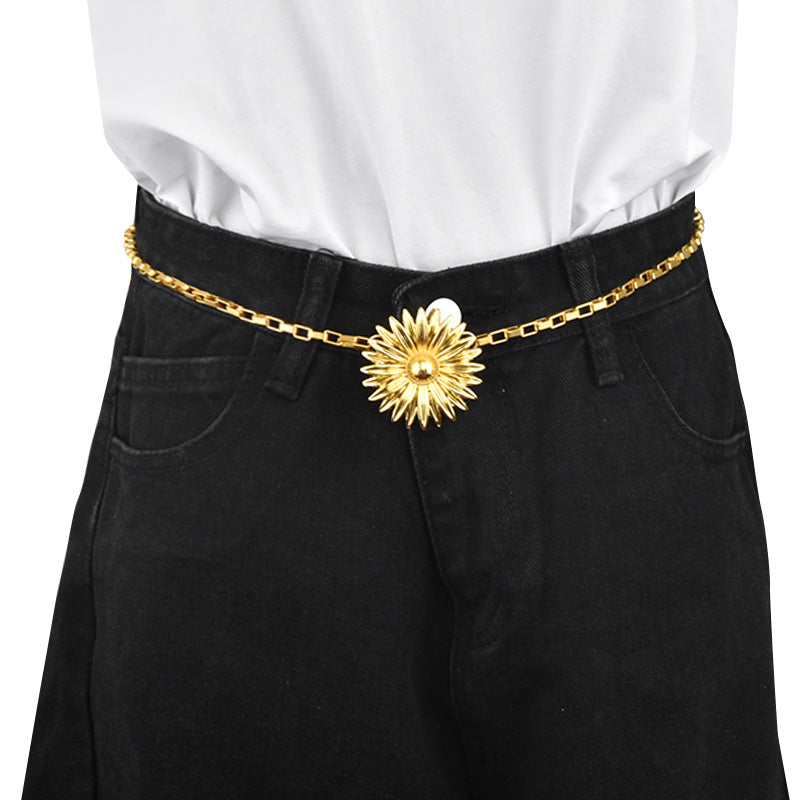 Flower pendant metal woven waist chain