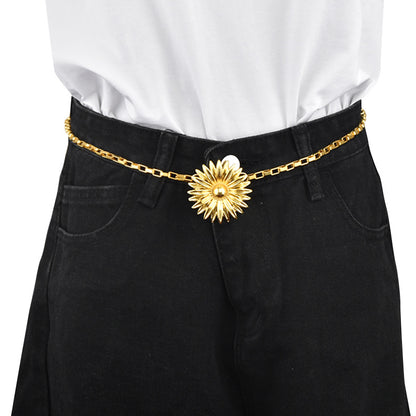 Flower pendant metal woven waist chain
