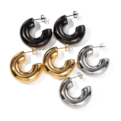 Stainless steel hollow C-shaped earrings for women