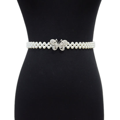 Butterfly buckle elastic elastic pearl waist chain