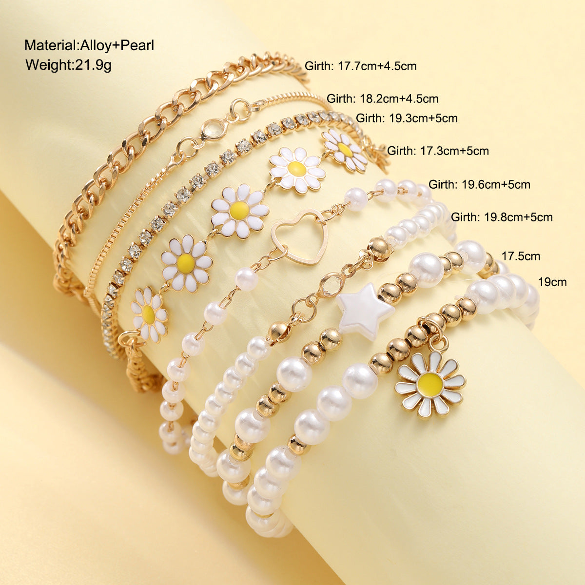 Daisy Pearl Bracelet 8-Piece Set