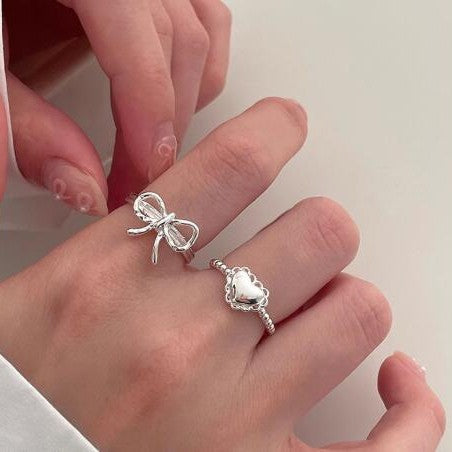 2-Piece Pearl & Zircon Bow Ring Set