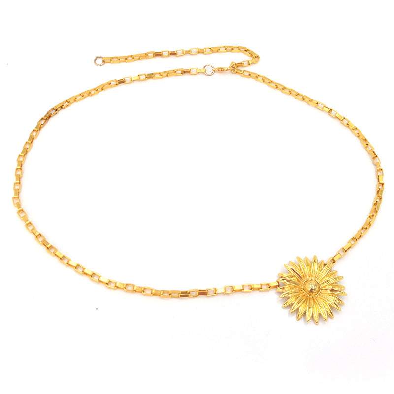 Flower pendant metal woven waist chain