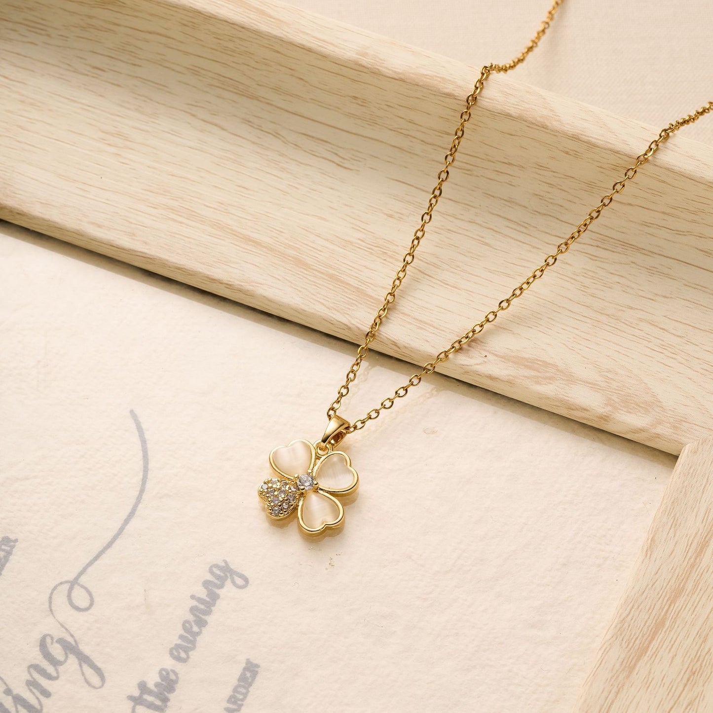 Zircon Opal Four-Leaf Clover Necklace