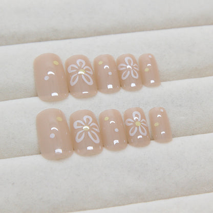 Wearable Flower Short Square Nail Stickers 24 Pieces