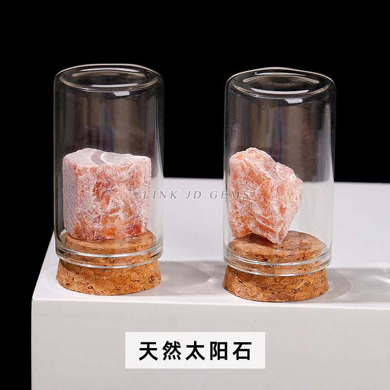 Botella de los deseos con muestra de mineral de roca de cristal 