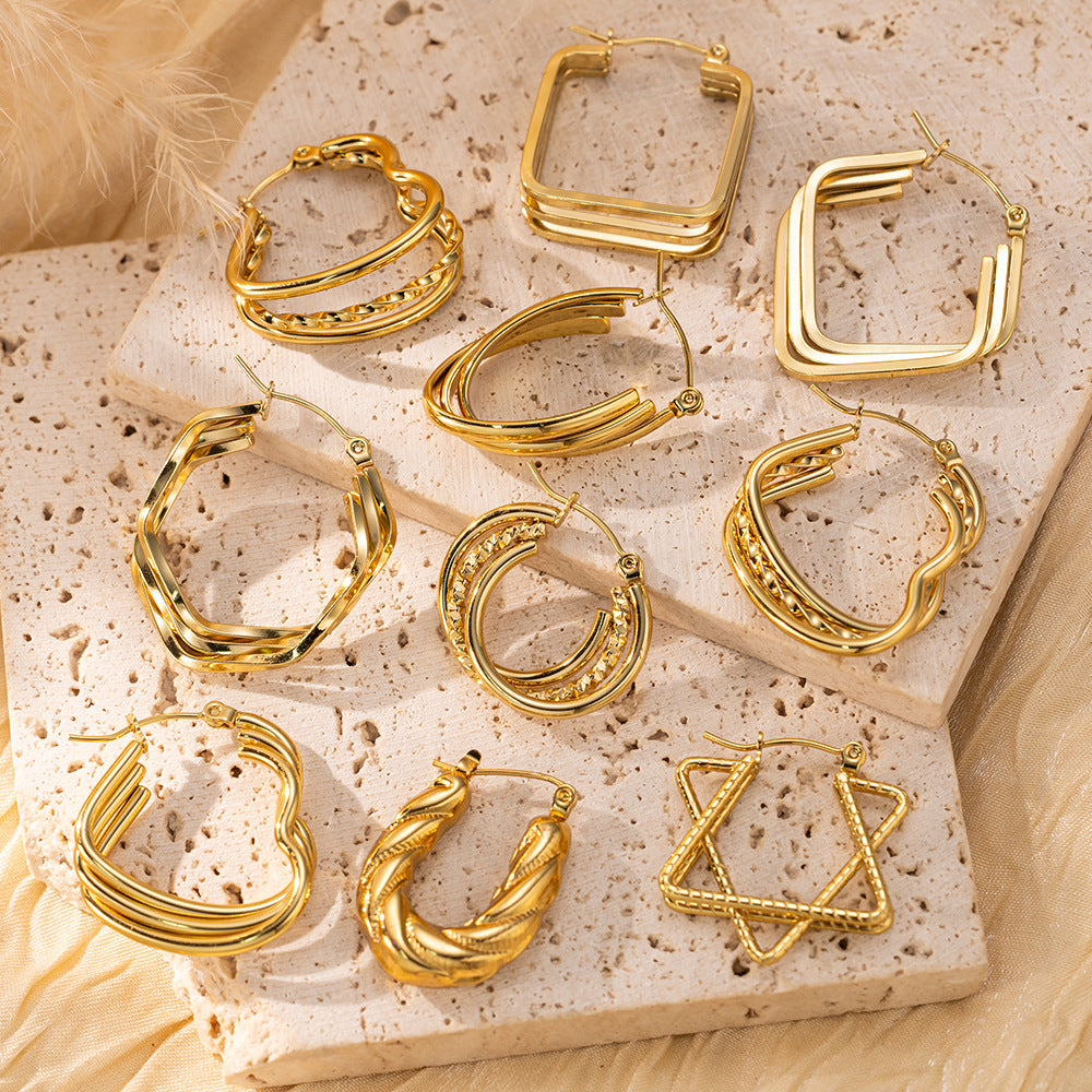 18K Gold Titanium Steel Twisted Spiral Earrings