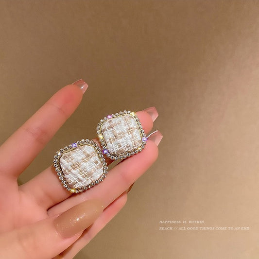 Pendientes de cuadros de franela retro para otoño e invierno, cuadrados 