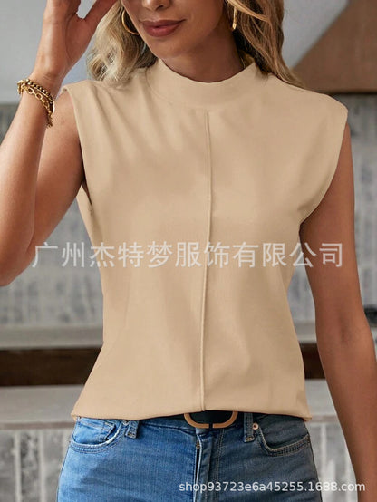 Solid color sleeveless crew neck vest top