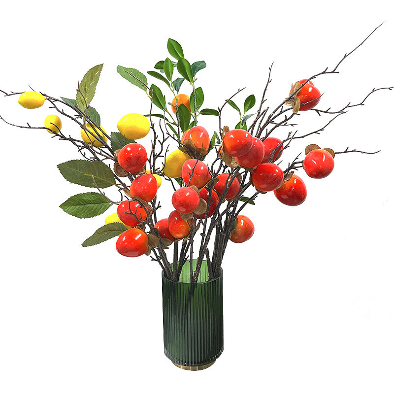 Simulación de fruta caqui redondo cuadrado caqui kumquat limón 