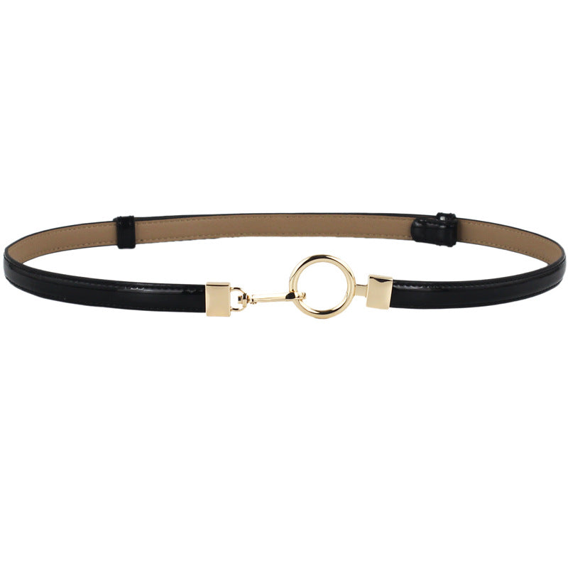 Gold buckle leather thin belt