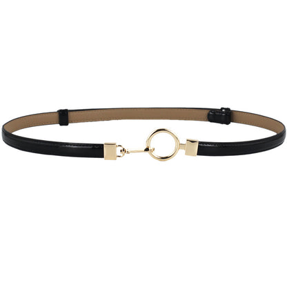 Gold buckle leather thin belt