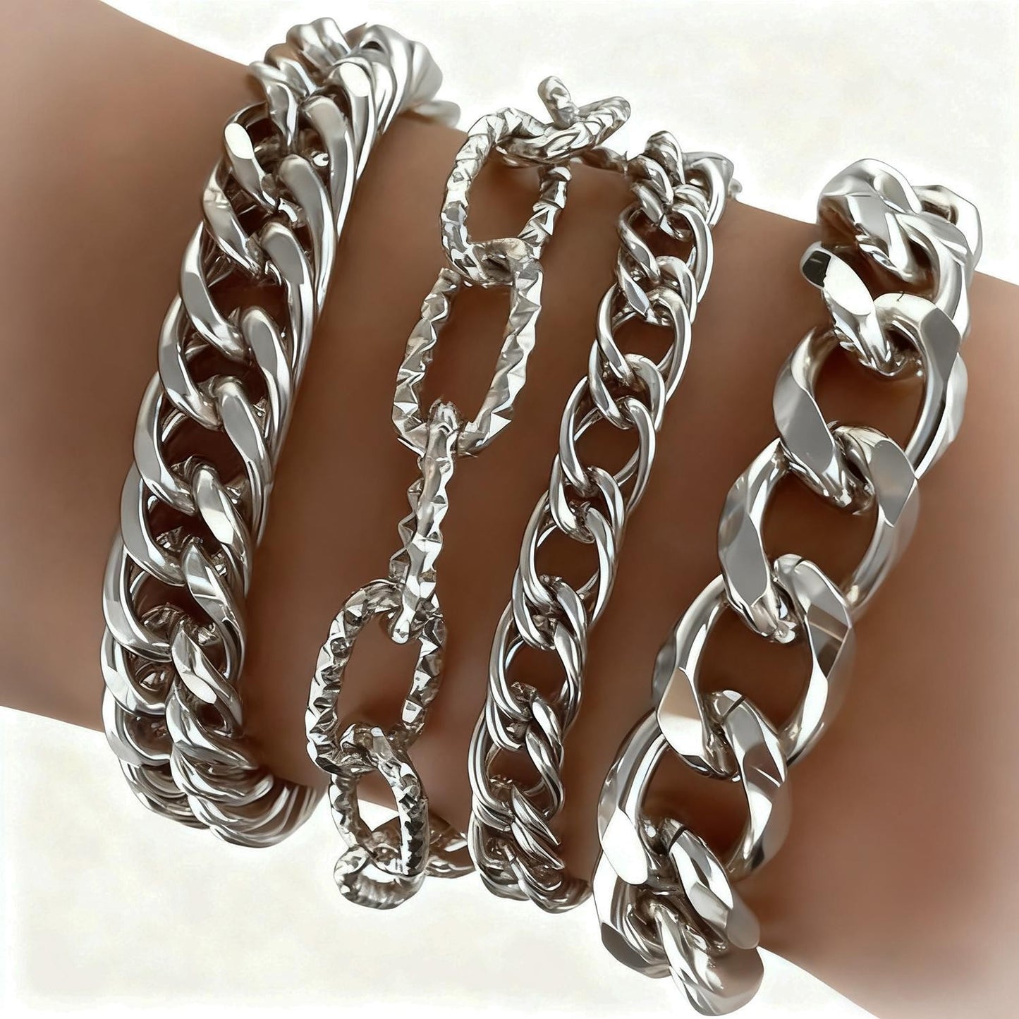 Exaggerated Aluminum & Iron Chain Bracelet Set