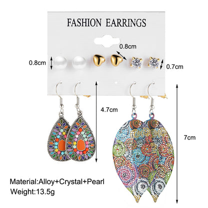 Bohemian ethnic style water drop earrings set 5 pieces