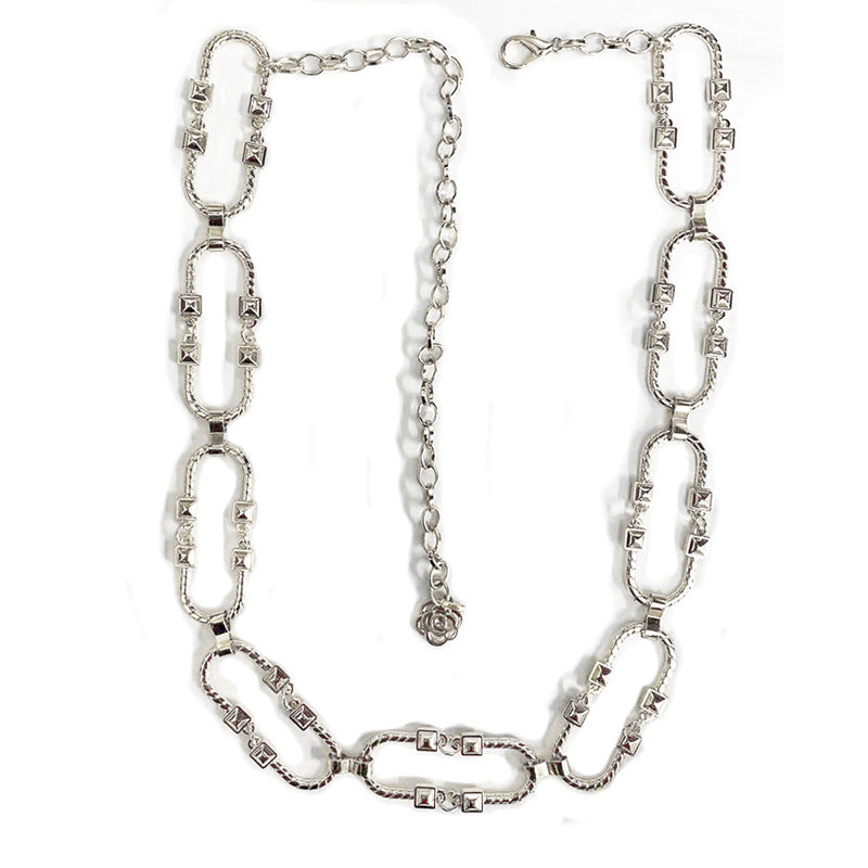 Carved geometric retro waist chain