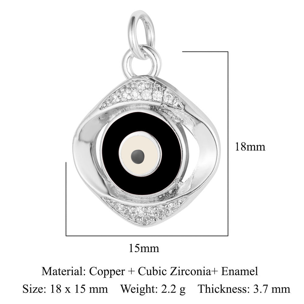 Colgante de cobre y circonita con forma de ojo del diablo y siete cuentas 