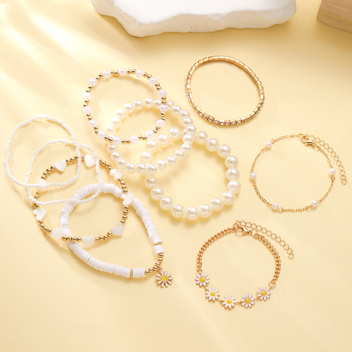Daisy Pearl Beaded Bracelet Set
