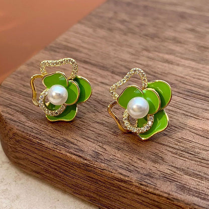 Dripping oil flower bead stud earrings wholesale