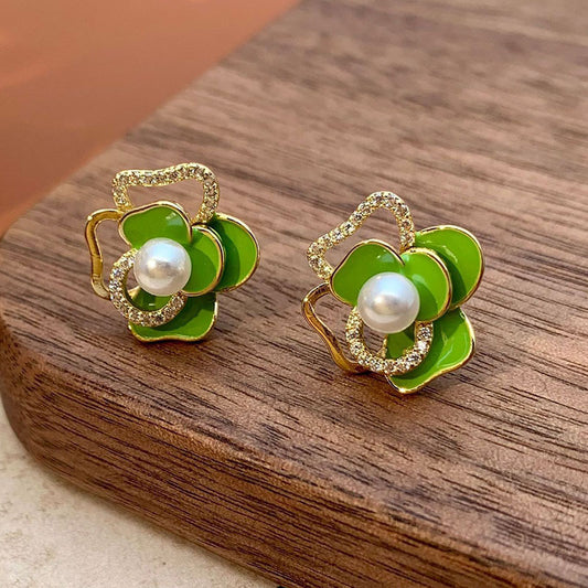 Dripping oil flower bead stud earrings wholesale