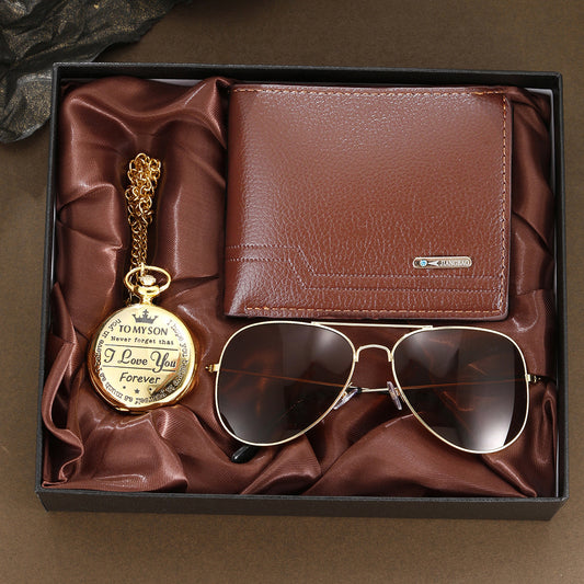 Gold pocket watch sunglasses 3 pieces combination