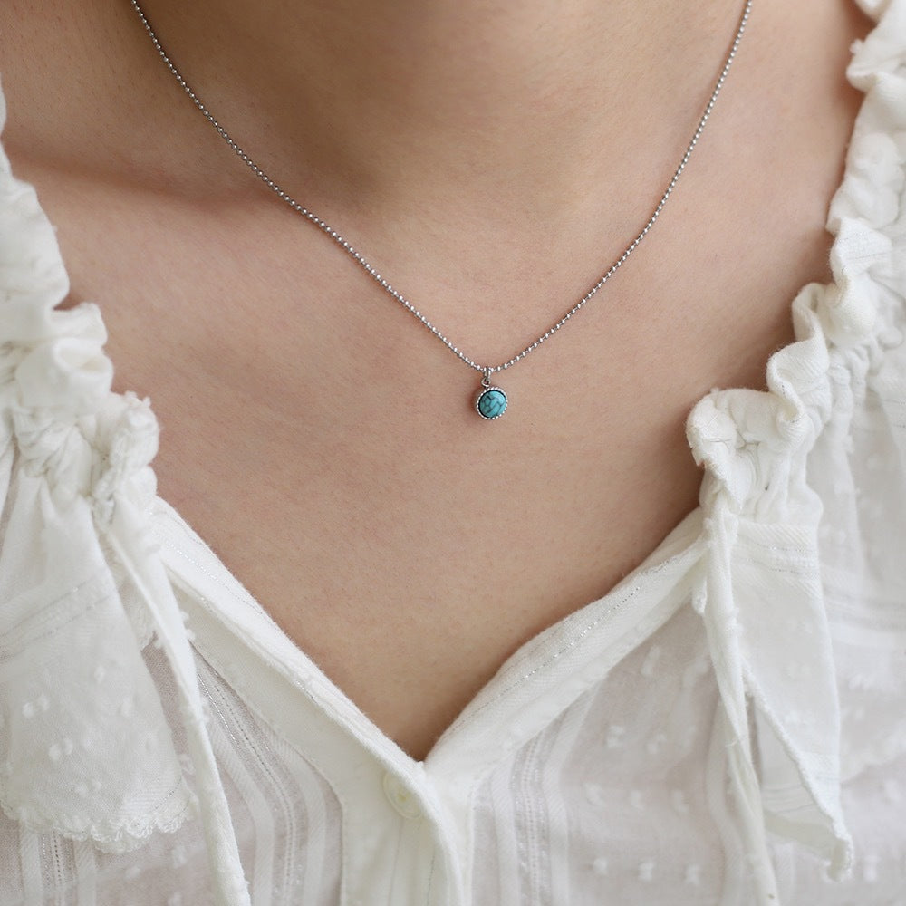 Handmade Korean Mint Blue Tube-Bead Imitation Turquoise Layered Collarbone Necklace