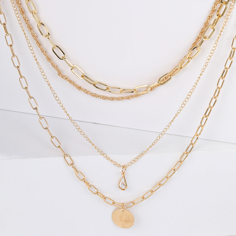 Multi-layer Disc & Waterdrop Necklace