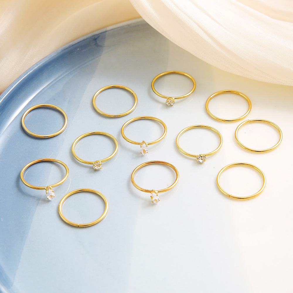Juego de 12 anillos multiarticulados con diamantes de imitación 