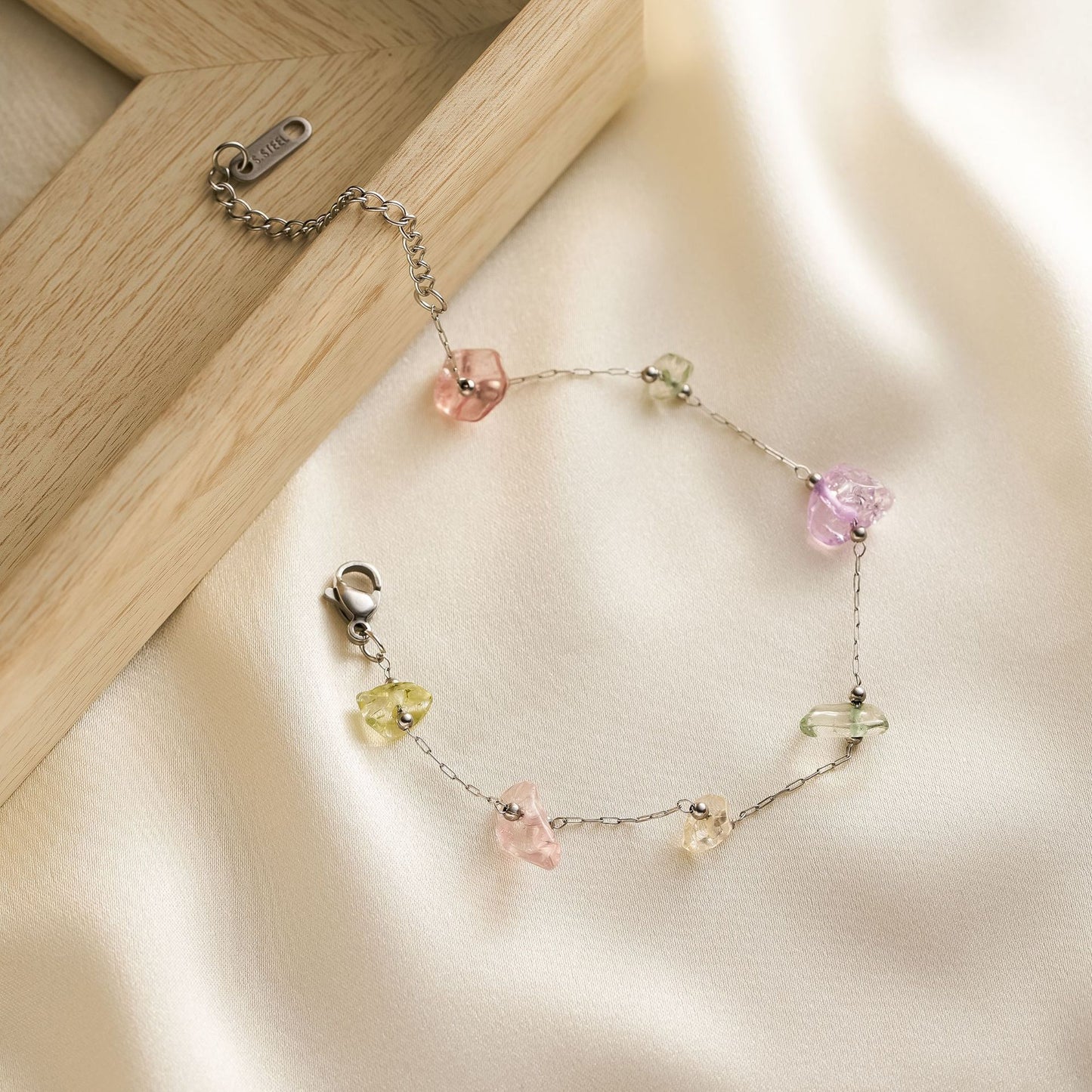 Stainless Steel Natural Stone Bracelet — Shaped Beads, Colorfast Summer Style