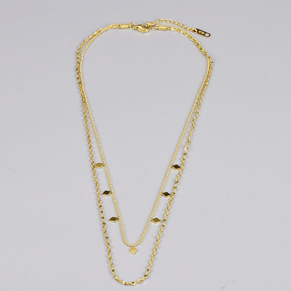 Rhombus sequined double stacked necklace