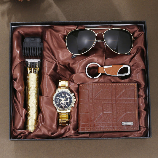 Steel belt watch gold shaver 5-piece set