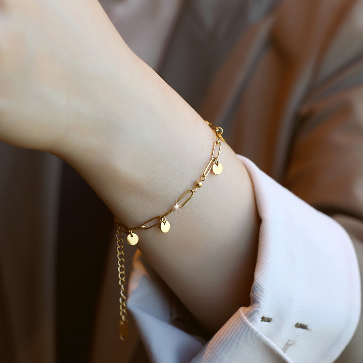 Women's Titanium Steel Waterdrop & Round-Bead Bracelet — Non-Fading