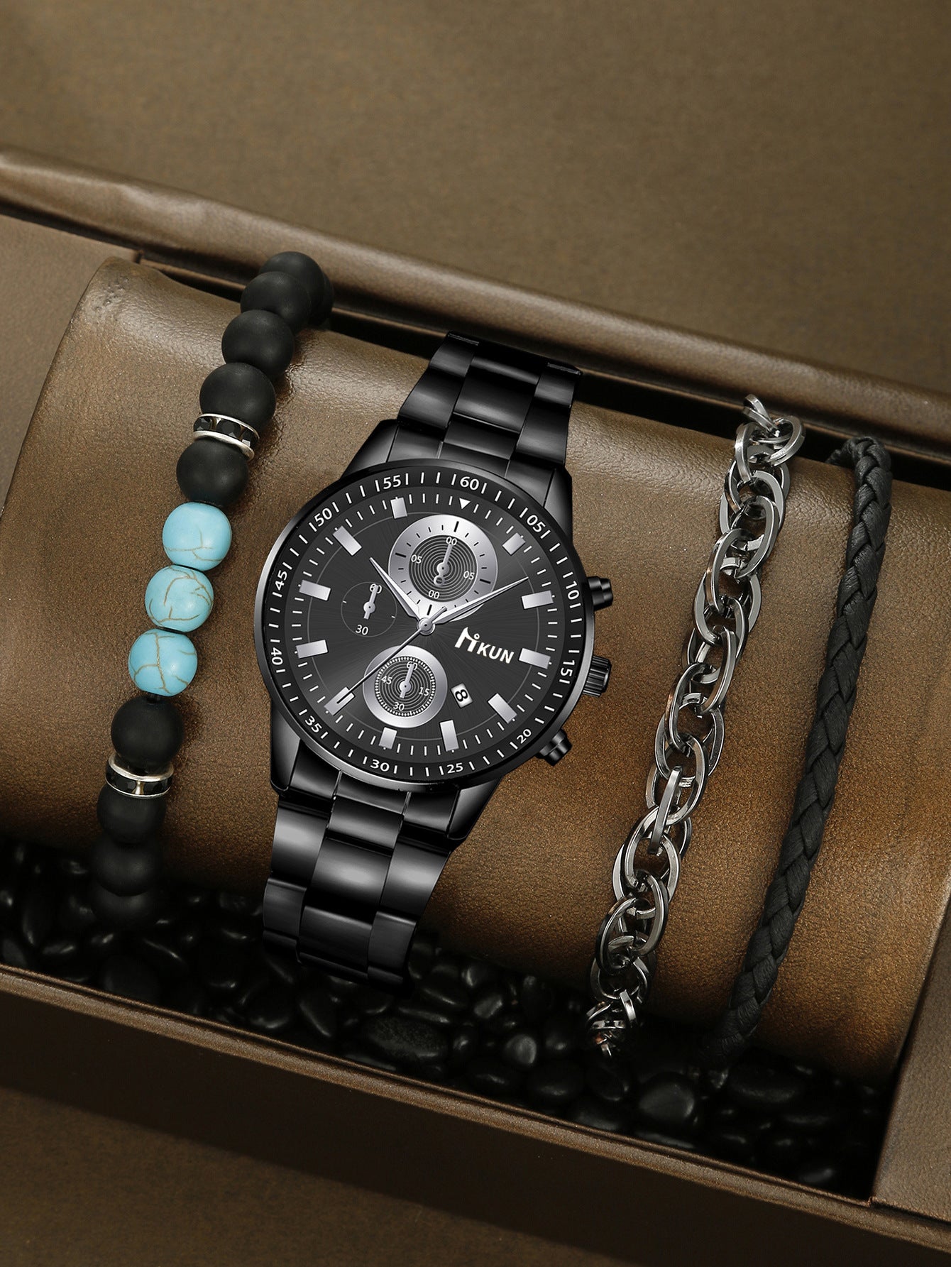 Trendy Beaded Men's Watch Set