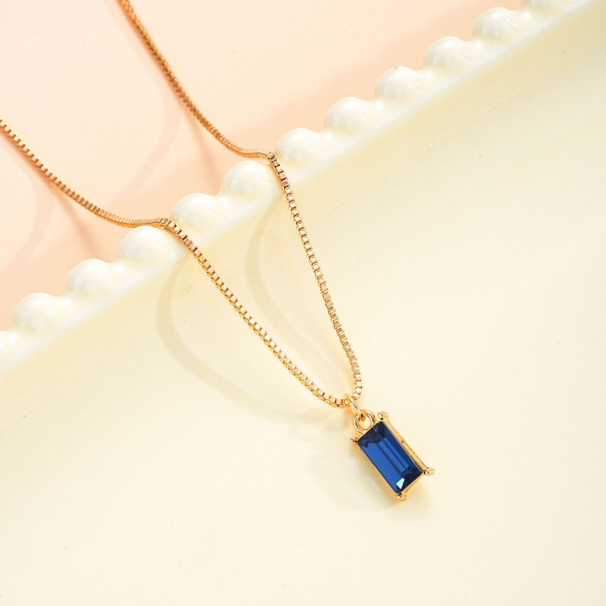 Square Zircon Gold Birthstone Necklace