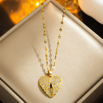 Creative Heart Wing Necklace, Micro-inlaid Zircon, Adjustable
