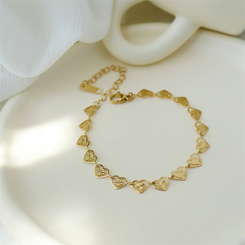 Gold-Plated Hollow Heart Handmade Chain Bracelet