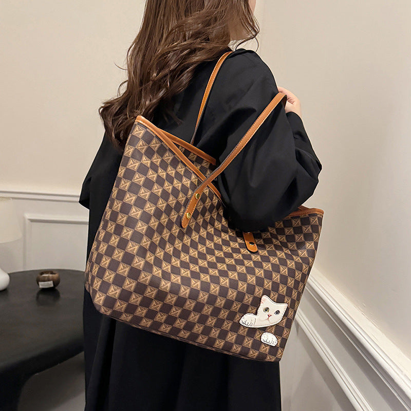 Contrasting color shopping bag portable tote bag