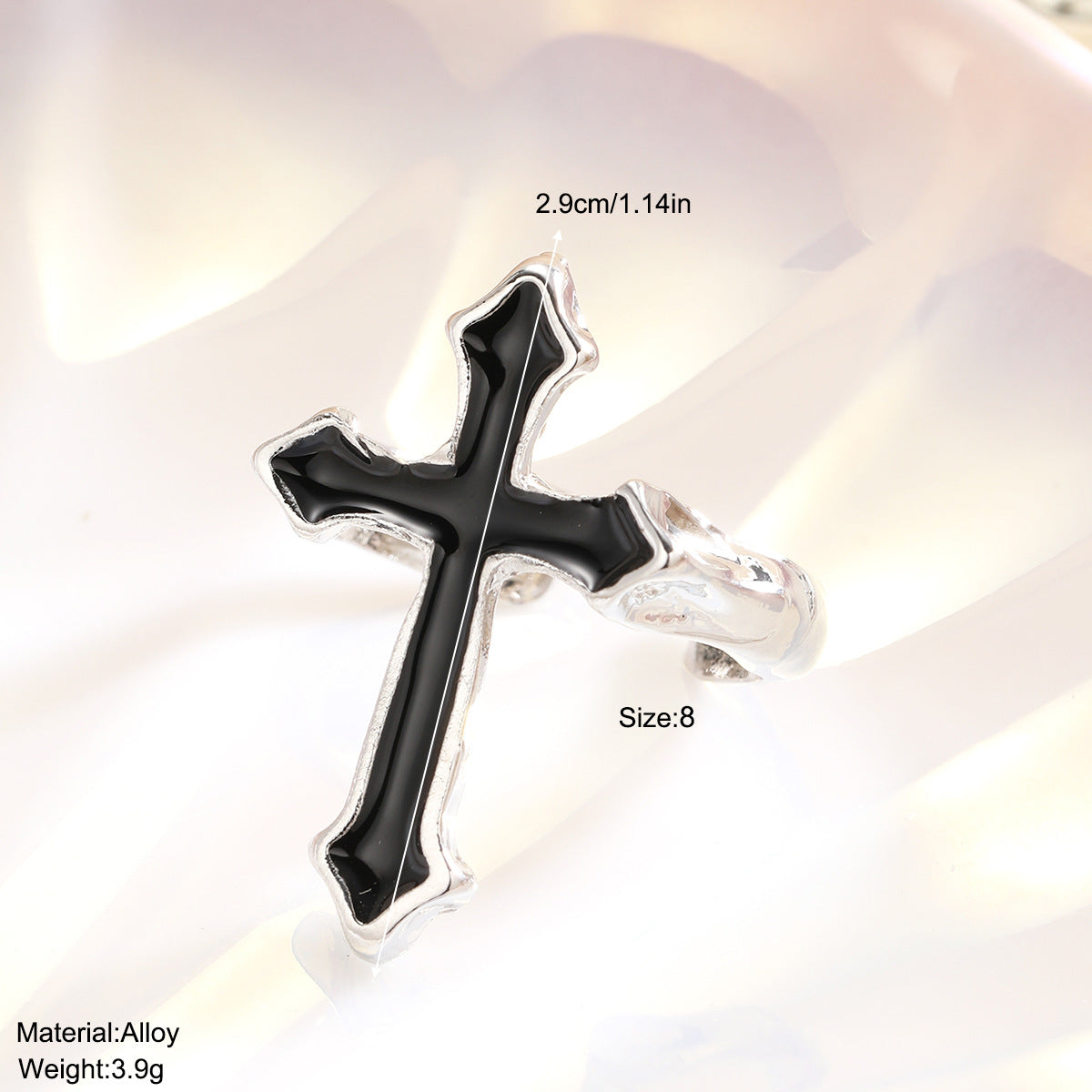 Dark Oil Drip Cross Ring