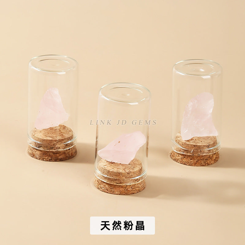 Botella de los deseos con muestra de mineral de roca de cristal 