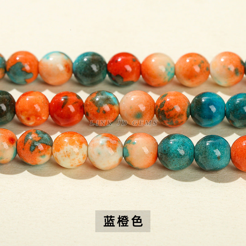 Perlas sueltas de piedra de color lluvia de color sintético, cuentas de jade 