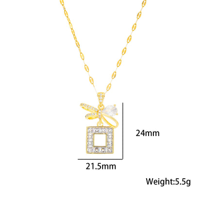 Geometric CZ Necklace Set, Chic Stainless Steel Pendant, New Design